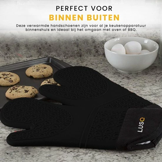 LUSQ® Ovenwanten - Ovenhandschoenen - Hittebestendig Tot 230 °C - Siliconen - Zwart - Koken - Keukenaccessoires - 2 Stuks 4 LUSQ® Ovenwanten - Ovenhandschoenen - Hittebestendig Tot 230 °C - Siliconen - Zwart - Koken - Keukenaccessoires - 2 Stuks - Afbeelding 2