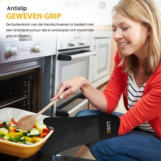 LUSQ® Ovenwanten - Ovenhandschoenen - Hittebestendig Tot 230 °C - Siliconen - Zwart - Koken - Keukenaccessoires - 2 Stuks 8 LUSQ® Ovenwanten - Ovenhandschoenen - Hittebestendig Tot 230 °C - Siliconen - Zwart - Koken - Keukenaccessoires - 2 Stuks - Afbeelding 6