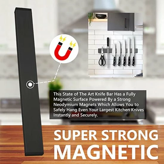 IBright Magnetische Messenhouder RVS 50 Cm - Dubbele Magneet - Messenstrip - Messenblok -Mat Zwart 5 IBright Magnetische Messenhouder RVS 50 Cm - Dubbele Magneet - Messenstrip - Messenblok -Mat Zwart - Afbeelding 3