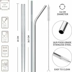 House Of Husk Reisbestek - Reis Bestekset - Chopsticks - Metalen Rietjes Met Borstel - Lepel - Vaatwasserbestendig - RVS - 7 Delig - Zilver -WMF Shop 550x559