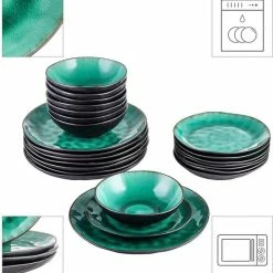 Merkloos Combiservies, 24-delig Coco Tafelservies Van Aardewerk, Raku Glazuur Effect Serviesset, Bevat Mueslikommen, Dessertborden En Dinerborden Voor 8 Personen In Vintage Look, Groen -WMF Shop 550x568 1