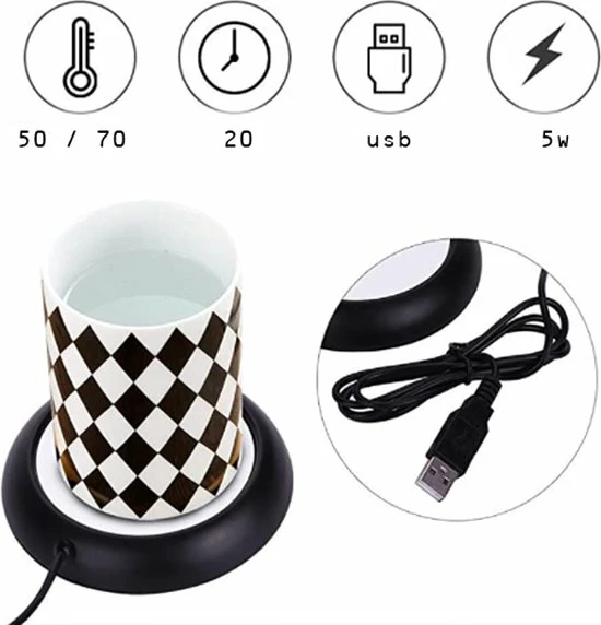 Wehl Products Cup Warmer Met USB Aansluiting - Dark Design - Geschikt Voor Bekers En Glazen - Mok Warmer - Houd Uw Drinken Ca. 70℃ - Verwarmende Onderzetter - Thuiswerken – Relatiegeschenk - Kopjeswarmer - Mug Warmer - Onderzetter – Koffie Warmer – Thee Warmer – 4 Wehl Products Cup Warmer Met USB Aansluiting - Dark Design - Geschikt Voor Bekers En Glazen - Mok Warmer - Houd Uw Drinken Ca. 70℃ - Verwarmende Onderzetter - Thuiswerken – Relatiegeschenk - Kopjeswarmer - Mug Warmer - Onderzetter – Koffie Warmer – Thee Warmer – - Afbeelding 2