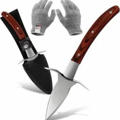 Oestermes Set Met Snijbestendige Handschoenen - Veilig Oesters Openen - Snijwerende Handschoenen - Keuken Accessoires - Bruin | Lobster Family