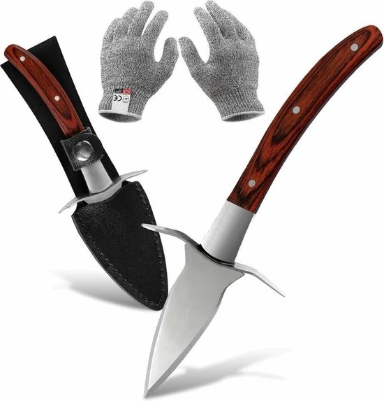 Oestermes Set Met Snijbestendige Handschoenen - Veilig Oesters Openen - Snijwerende Handschoenen - Keuken Accessoires - Bruin | Lobster Family 3 Oestermes Set Met Snijbestendige Handschoenen - Veilig Oesters Openen - Snijwerende Handschoenen - Keuken Accessoires - Bruin | Lobster Family