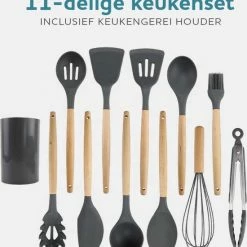 Homeon Keukengerei – Kookgerei - 11 Delige Set Met Houder – Hittebestendig Siliconen - Antraciet -WMF Shop 550x594 2