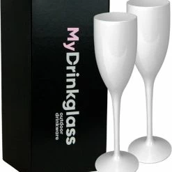 MyDrinkglass Plastic Champagne Glazen Reims Wit | Champagneglazen Plastic | 2 Stuks | Plastic Glazen | Zero Waste | Herbruikbaar | Onbreekbaar Champagneglas | 150 Ml |