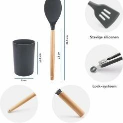Homeon Keukengerei – Kookgerei - 11 Delige Set Met Houder – Hittebestendig Siliconen - Antraciet -WMF Shop 550x598 2