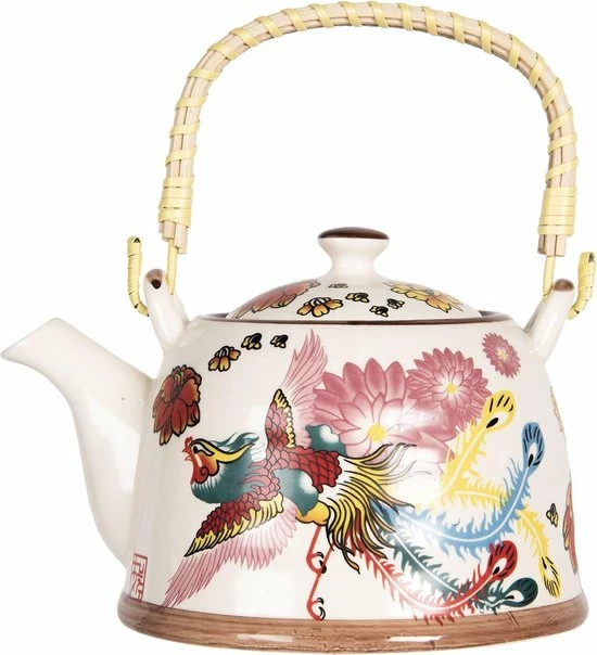 Clayre & Eef Theepot Met Filter 800 Ml Beige Roze Porselein Rond Theekan Cadeau Voor Haar Chinese Theepot 3 Clayre & Eef Theepot Met Filter 800 Ml Beige Roze Porselein Rond Theekan Cadeau Voor Haar Chinese Theepot