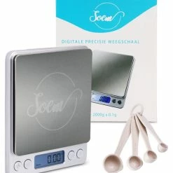 SOEM Products SOEM® Keukenweegschaal Digitaal Met Kom En Witte Maatlepel Set – Compacte Precisie Weegschaal 0.1 Gram – Koffie Weegschaal – RVS Weegschaal – Tarra Functie | Black Friday 2022 - Sinterklaas - Kerst