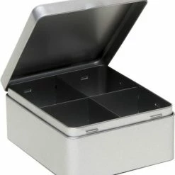 Merkloos Zilveren 4-vaks Theedoos/theekist 15 Cm - Keuken Accessoires - Theezakjes Houder Bewaarblik