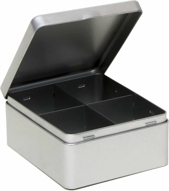 Merkloos Zilveren 4-vaks Theedoos/theekist 15 Cm - Keuken Accessoires - Theezakjes Houder Bewaarblik 3 Merkloos Zilveren 4-vaks Theedoos/theekist 15 Cm - Keuken Accessoires - Theezakjes Houder Bewaarblik