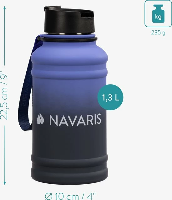 Navaris Fitness Drinkfles 1,3 Liter - Lichte Waterfles Van Roestvrij Staal Blauw - Grote Blauwe Waterfles RVS Voor Sport, Fitness, Yoga En Kamperen 5 Navaris Fitness Drinkfles 1,3 Liter - Lichte Waterfles Van Roestvrij Staal Blauw - Grote Blauwe Waterfles RVS Voor Sport, Fitness, Yoga En Kamperen - Afbeelding 3