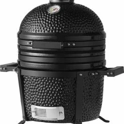 Merkloos The Meat Boys Compact - Keramische BBQ - 15 Inch Kamado - Tafelmodel - All Black Inclusief Platesetter En Regenhoes