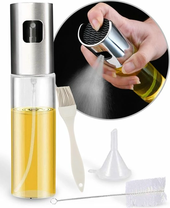 Dele® RVS Olijfolie Sprayer Met Accessoires – Cooking Spray – Bakspray – Olie Fles Spuit – Olieverstuiver Voor Keuken – 100ml 3 Dele® RVS Olijfolie Sprayer Met Accessoires – Cooking Spray – Bakspray – Olie Fles Spuit – Olieverstuiver Voor Keuken – 100ml
