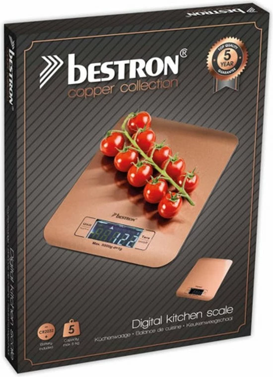Bestron Digitaale Keukenweegschaal Met LCD-display, Voor Tot 5 Kg, Inclusief Batterijen, Kleur: Koper 4 Bestron Digitaale Keukenweegschaal Met LCD-display, Voor Tot 5 Kg, Inclusief Batterijen, Kleur: Koper - Afbeelding 2